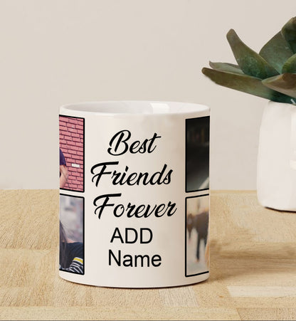 Friend forever customized add four photos white heart handle  330 ml Coffee Mug