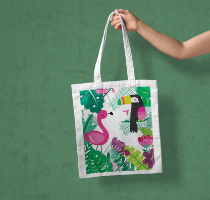 Flamingo and hornbill Design Tote Bag (14 X 16 Inches) Tote bag For Shopping, College, Travel