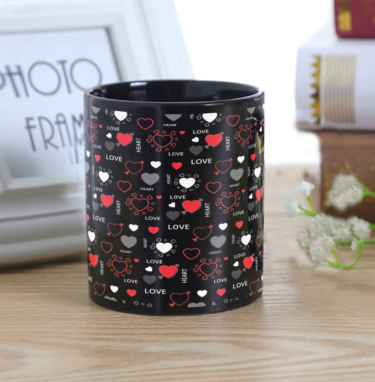 Romantic Hand Drawn Elements With Love Lettering design Full Black 330 ml Coffee Mug