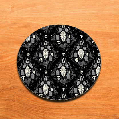 Halloween Pattern Design Full Black 330 ml Coffee Mug with Coaster
