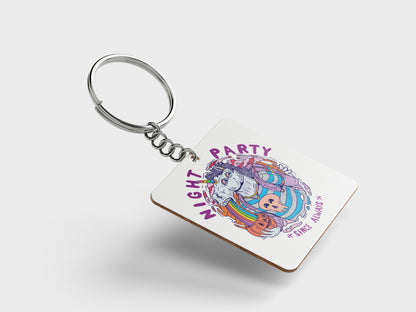 Creative and colorful creature illustration Printed Square Shape Wooden Keyring with Chain