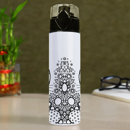 Black in white doodle art cat and birds Printed Flip Flop Water Bottle 750 ml For Gym, Yoga, Kids, Boys, Girls, Brother, Sister, Babies, Baby, Workout, Adults