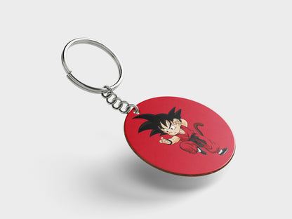 Child goku design Printed Circle Shape Wooden Keyring with Chain