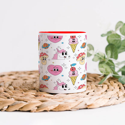 Hand drawn flat trendy cartoon pattern Red Handle 330 ml Coffee Mug