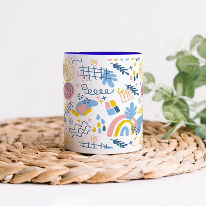 Hand drawn abstract element pattern Dark Blue Handle 330 ml Coffee Mug