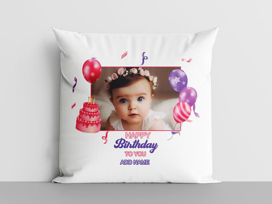 Happy Birthdays Customized Cushion Add One Photo (12x12 inch), Pack of 1
