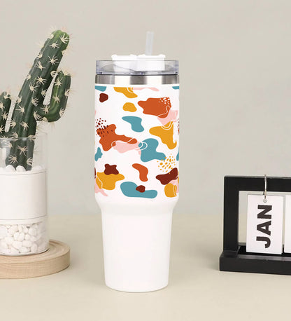 Hand drawn abstract doodle pattern design Printed 850ML with Lid Leak Proof Big Travel Tumbler with Handle and Straw