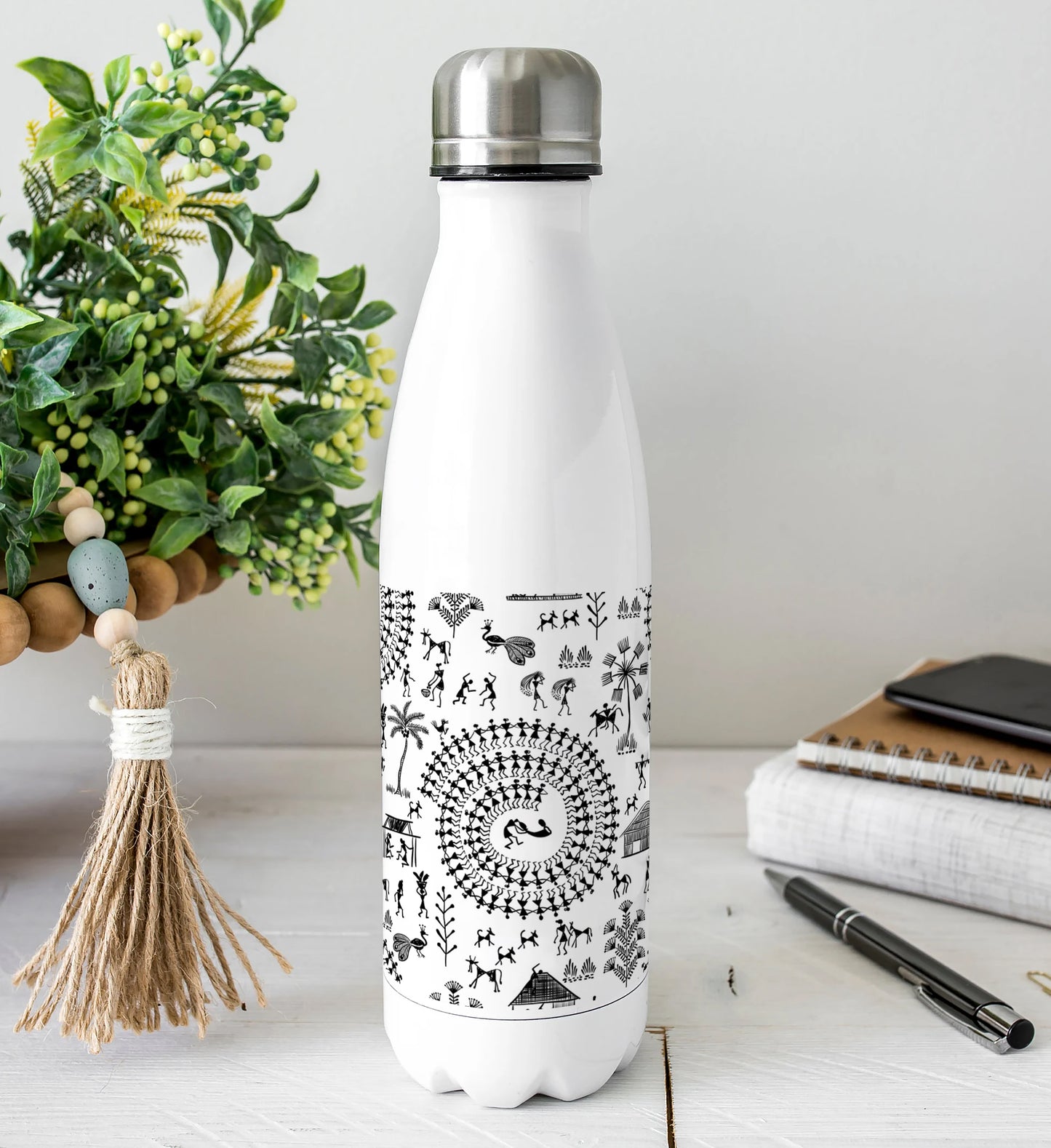 Warli painting seamless pattern Cola Bottle 500ml School Bottle, Picnic Bottle, Leak Proof