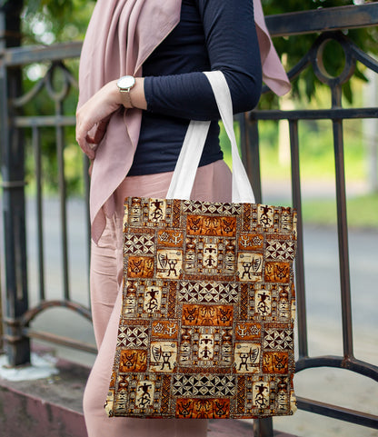 Tribal Tropical art pattern Printed Design White Tote Bag (14 X 16 Inches) For Shopping, College, Travel