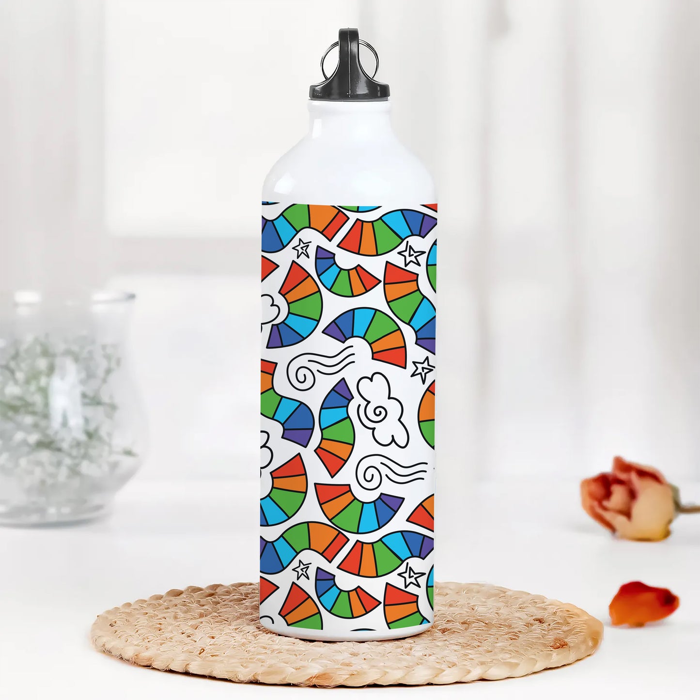 Hand drawn rainbow pattern design Printed Normal Sipper Water Bottle 750 ml For Gym, Yoga, Kids, Boys, Girls, Brother, Sister, Babies, Baby, Workout, Adults