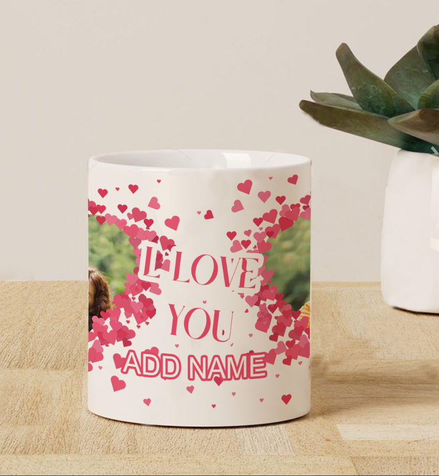 Couple Personalized Add Two Photos Magic Heart Handle 330 ml Coffee Mug