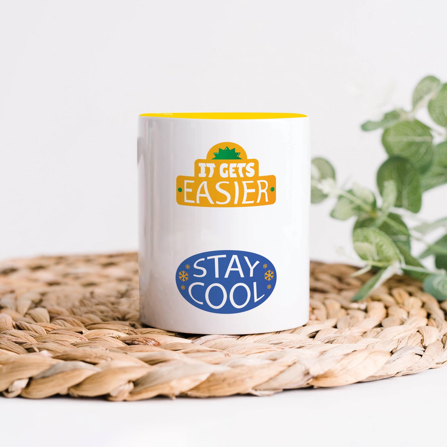 Flat design retro sticker collection  Yellow Handle 330 ml Coffee Mug