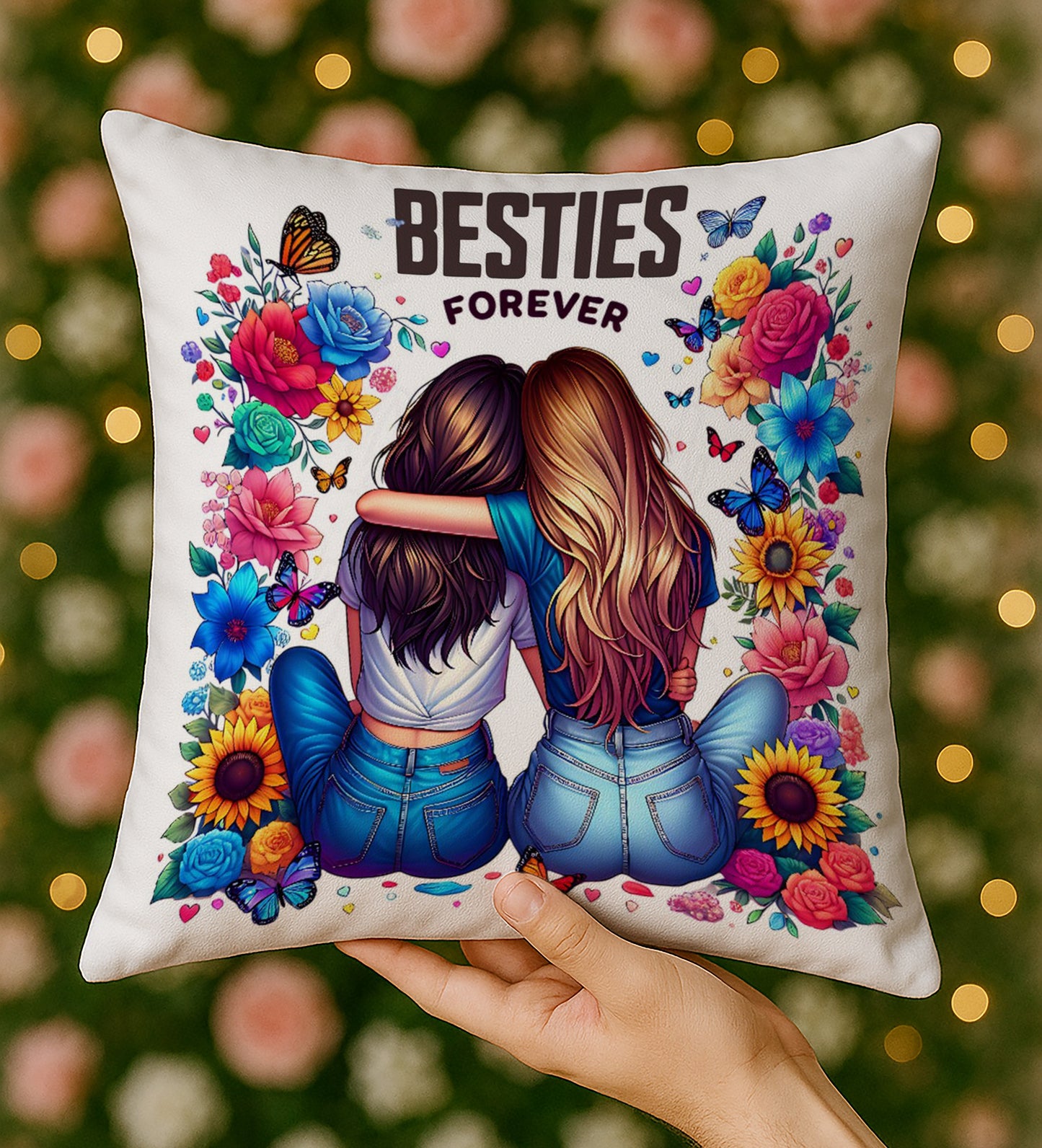 Bestie Forever Design Cushion (12x12 inches) Pack of 1