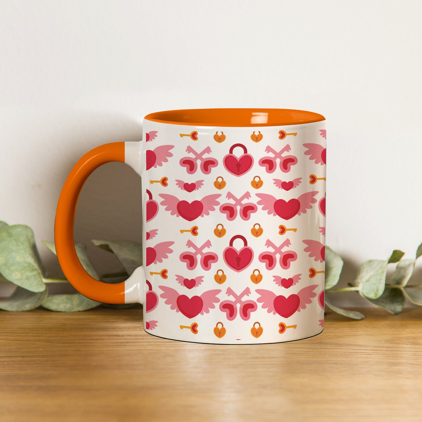 Red seamless love element pattern design Orange Handle 330 ml Coffee Mug
