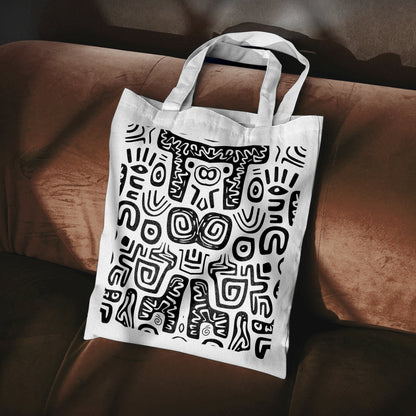 Black and white seamless Design Tote Bag (14 X 16 Inches) For Shopping, College, Travel