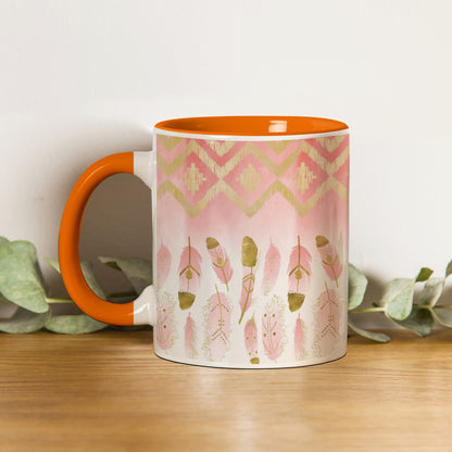 Pink plumas design Orange Handle 330 ml Coffee Mug