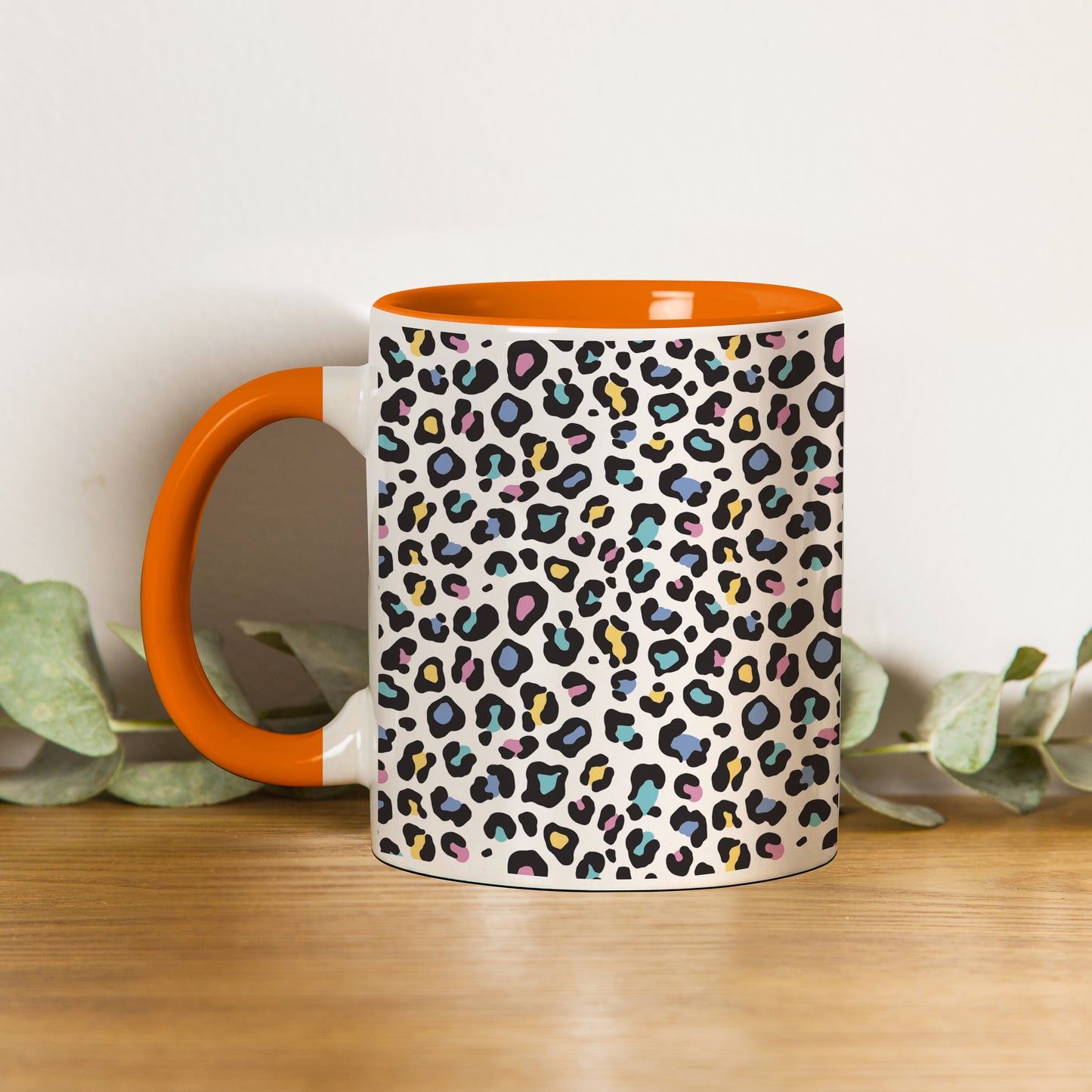 Color full Vector leopard animal motif vector seamless pattern design Orange Handle 330 ml Coffee Mug