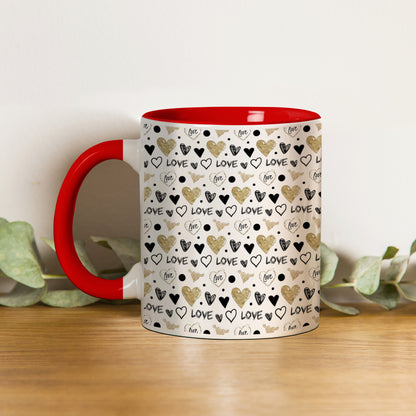 Love hearts pattern Red Handle 330 ml Mug