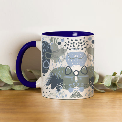 Hand art design Pattern Dark Blue Handle 330 ml Coffee Mug