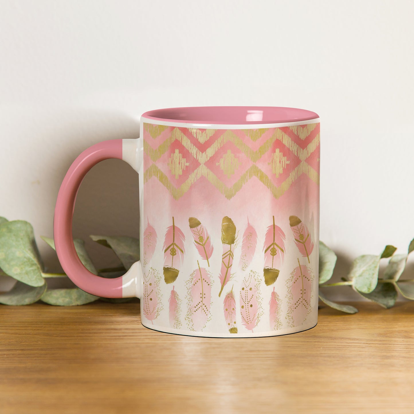 Pink plumas design Pattern Lite Pink Handle 330 ml Coffee Mug