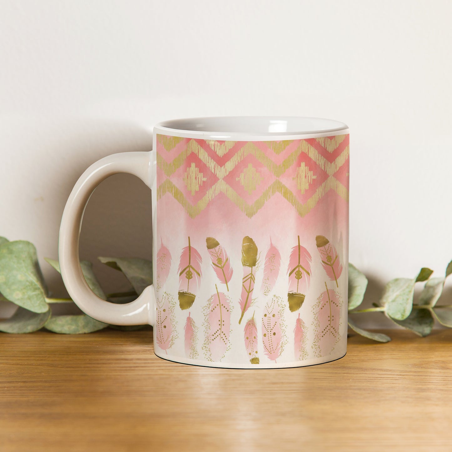 Pink plumas design pattern White 330 ml Coffee Mug