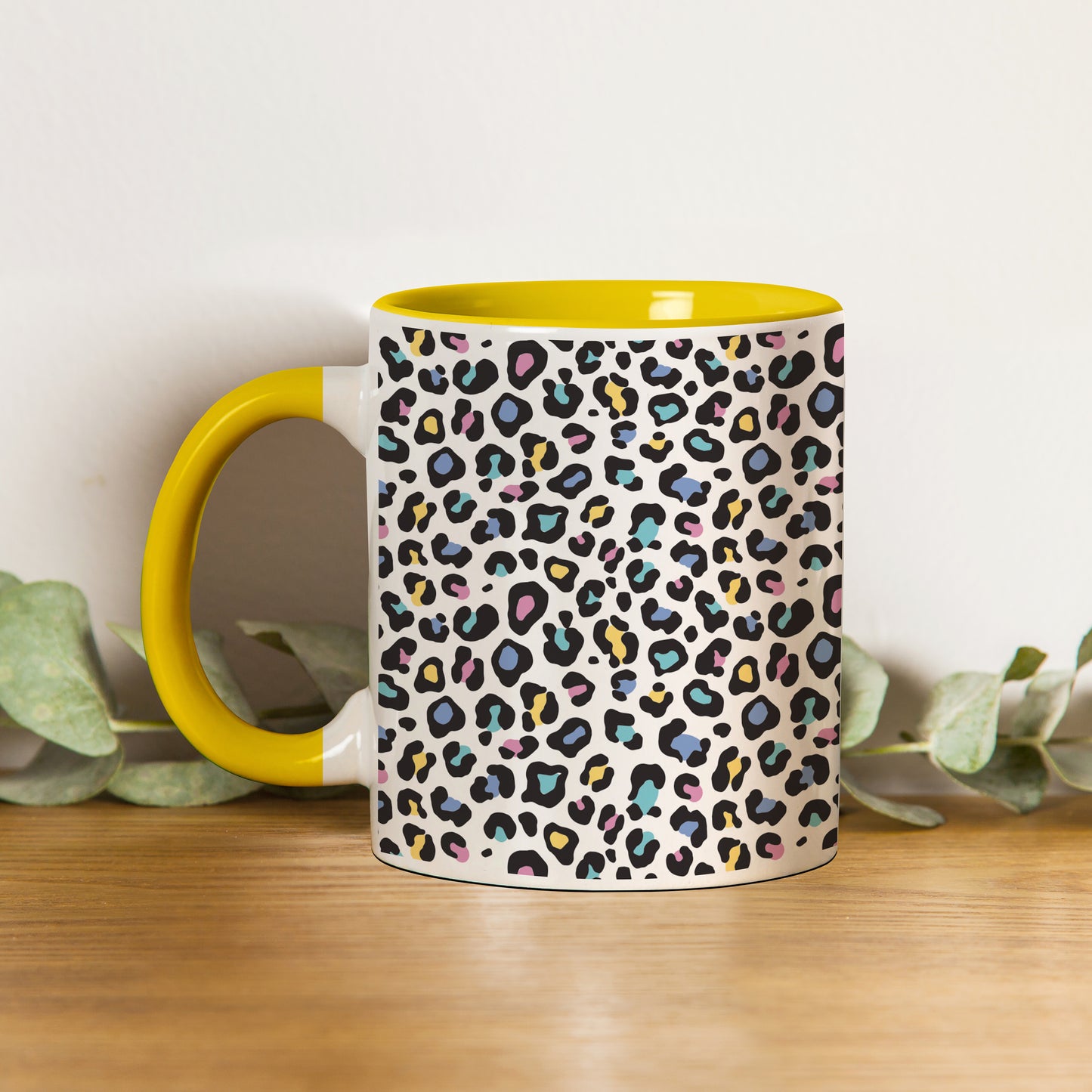 Colorfull Vector leopard animal motif vector seamless pattern design Pattern Yellow Handle 330 ml Coffee Mug
