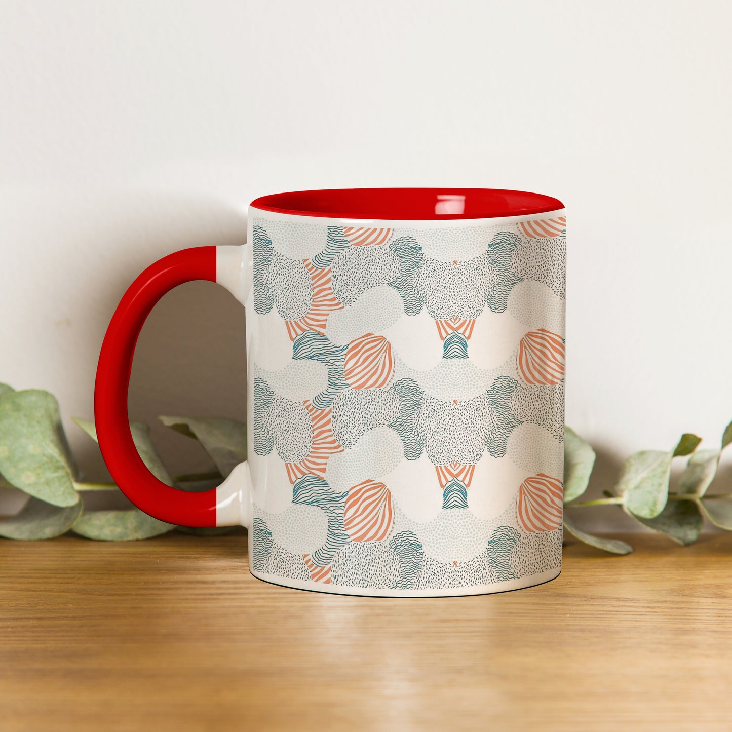 Colorful Hand Art Red Handle 330 ml Coffee Mug