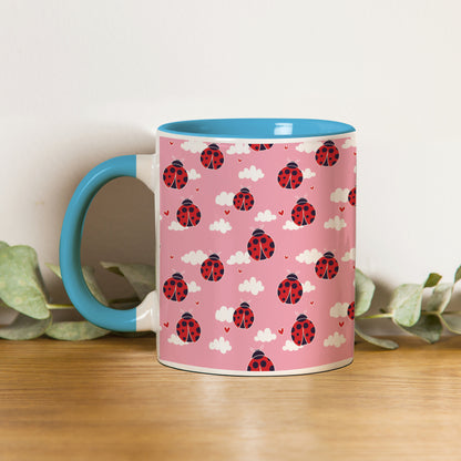 Ladybug pattern design Pattern Sky Blue Handle 330 ml Coffee Mug