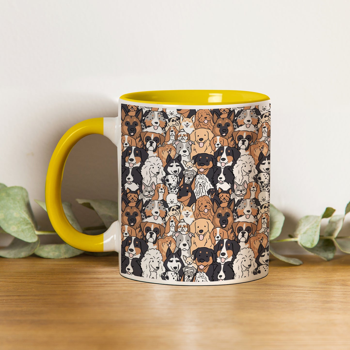 Dog breeds illustration design Pattern Yellow Handle 330 ml Coffee Mug