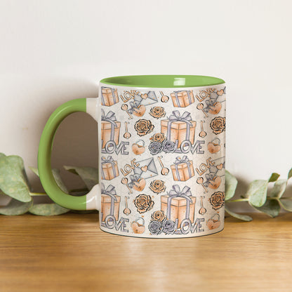 Gift box pattern design Pattern Lite Green Handle 330 ml Coffee Mug
