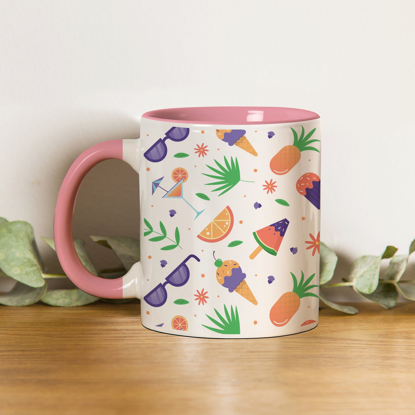 Vector Summer pattern design Pattern Lite Pink Handle 330 ml Coffee Mug
