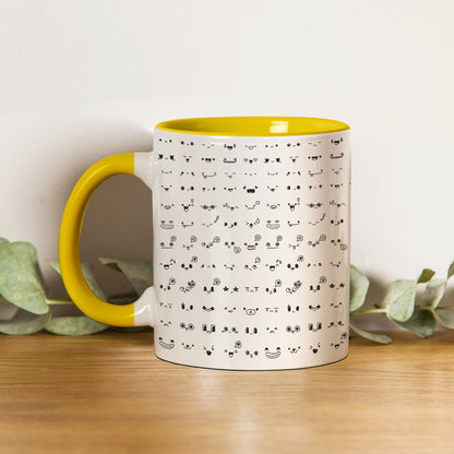 kawaii faces doodle art design pattern design Pattern Yellow Handle 330 ml Coffee Mug