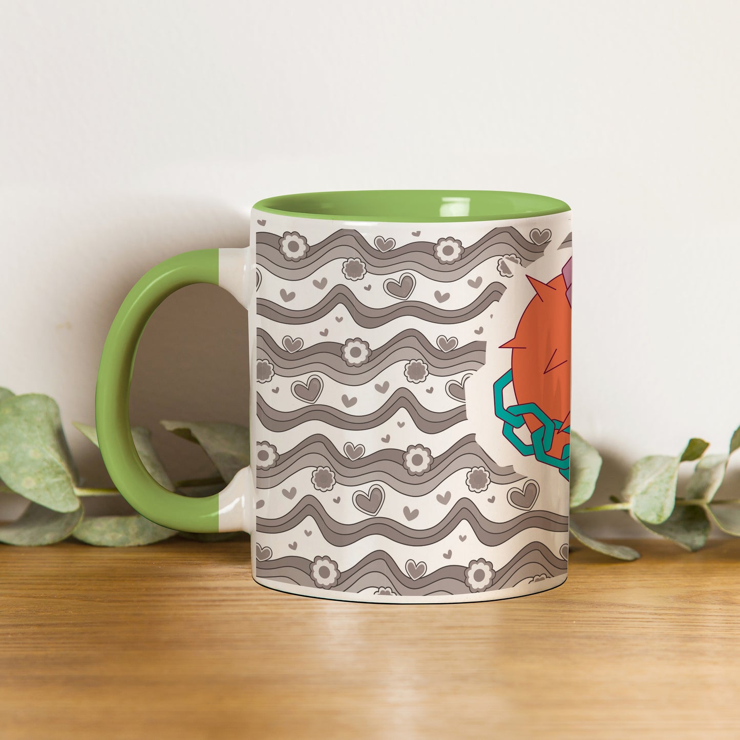 love chain Pattern Lite Green Handle 330 ml Coffee Mug
