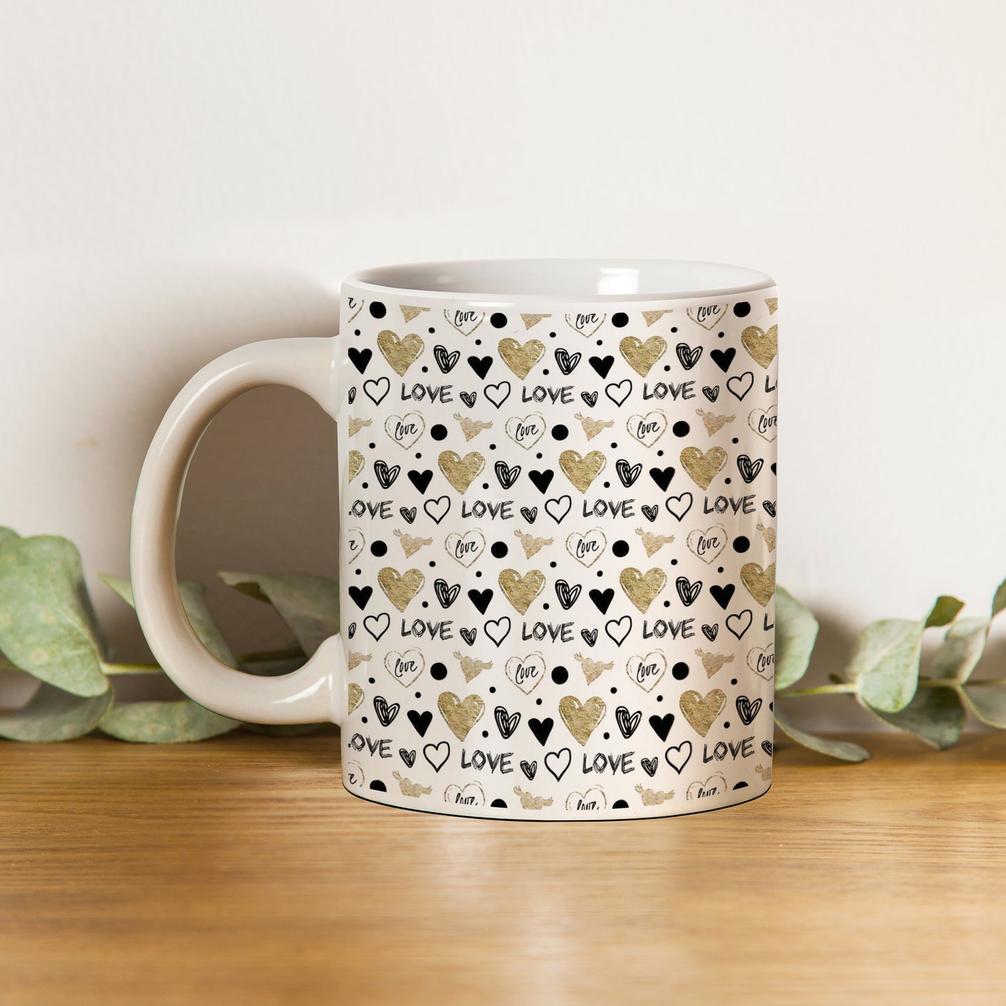 Hand drawn golden and black hearts pattern design pattern White 330 ml Coffee Mug