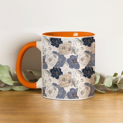 Flowers design Orange Handle 330 ml Coffee Mug