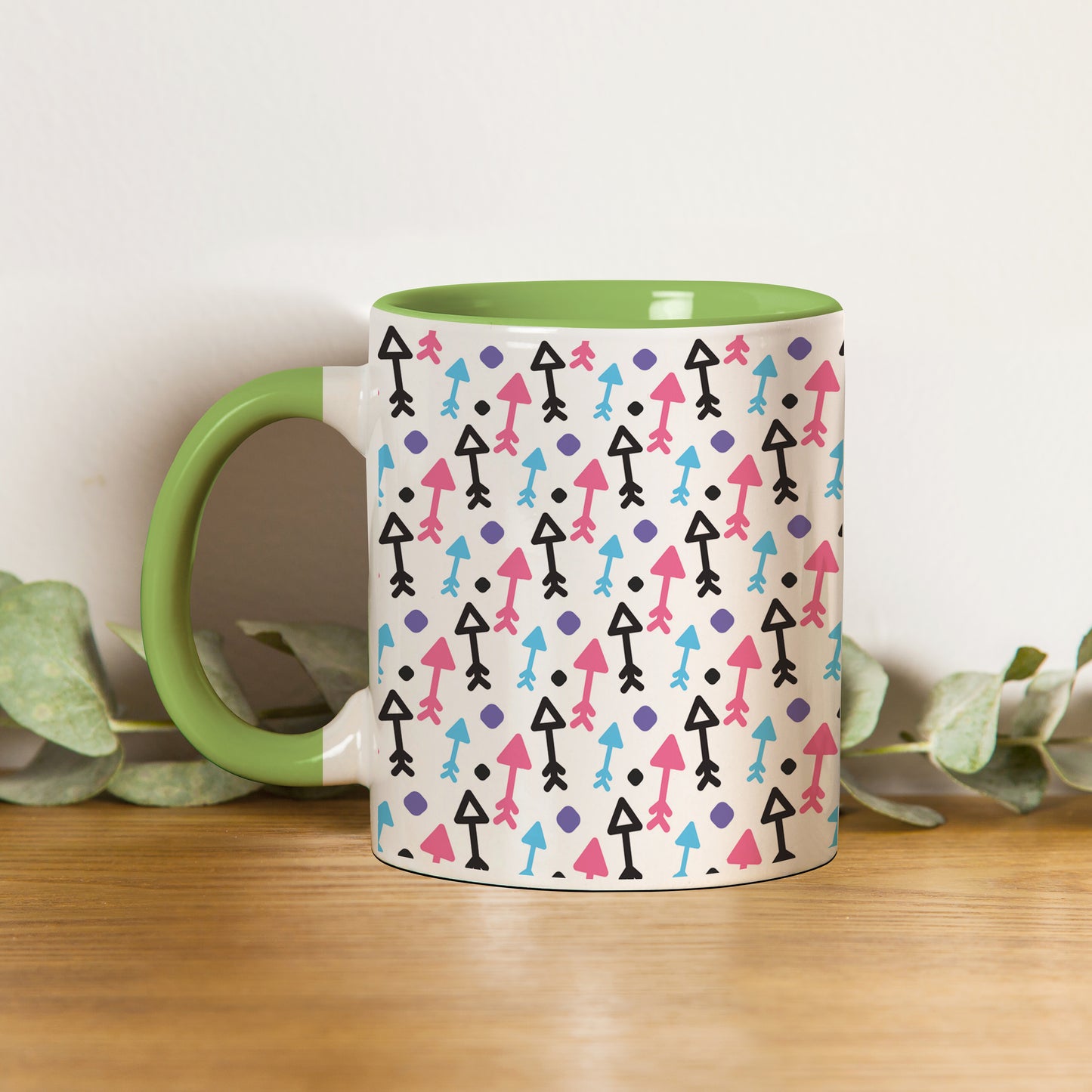 Black pink and sky color Arrow pattern design Pattern Lite Green Handle 330 ml Coffee Mug