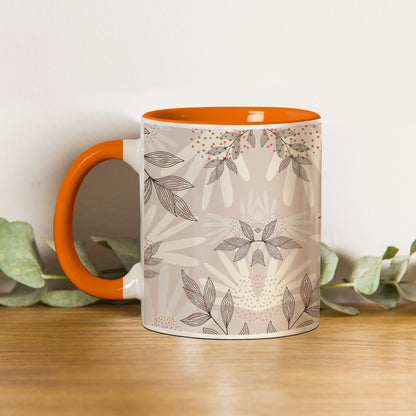 Abstract leaves and dots pattern design Orange Handle 330 ml Coffee Mug