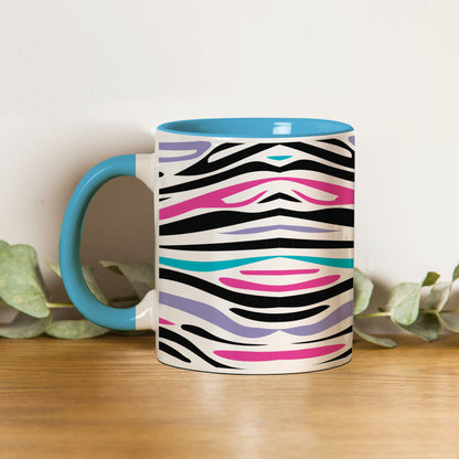 Colorful Tiger Skin with Waving effect design pattern Sky Blue Handle 330 ml Coffee Mug