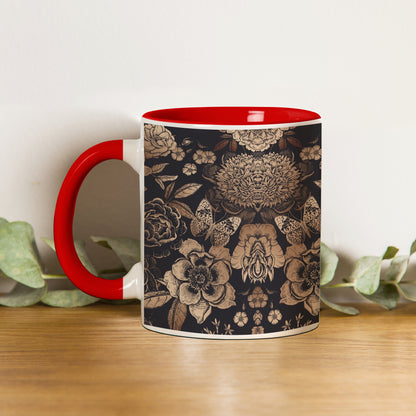 Gold flowers design Red Handle 330 ml Coffee Mug