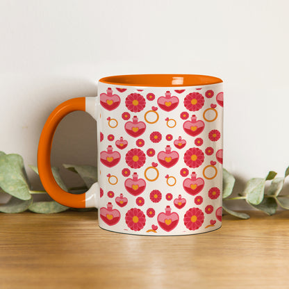 Red seamless love element pattern design Orange Handle 330 ml Coffee Mug