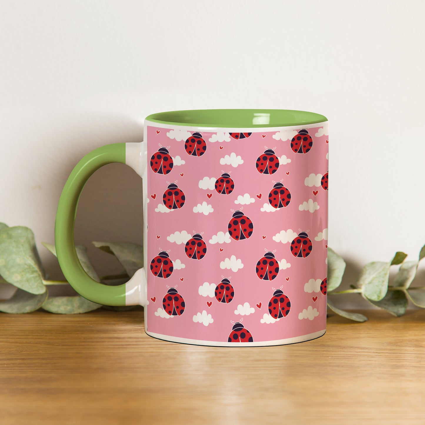 ladybug pattern design Pattern Lite Green Handle 330 ml Coffee Mug