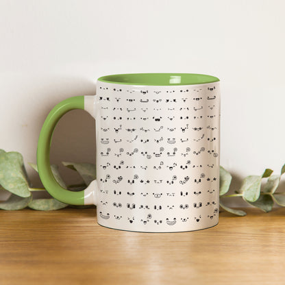 kawaii faces doodle art design pattern design Pattern Lite Green Handle 330 ml Coffee Mug