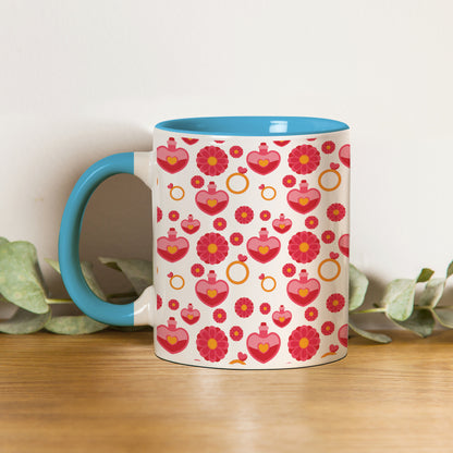 Red seamless love element design Pattern Sky Blue Handle 330 ml Coffee Mug