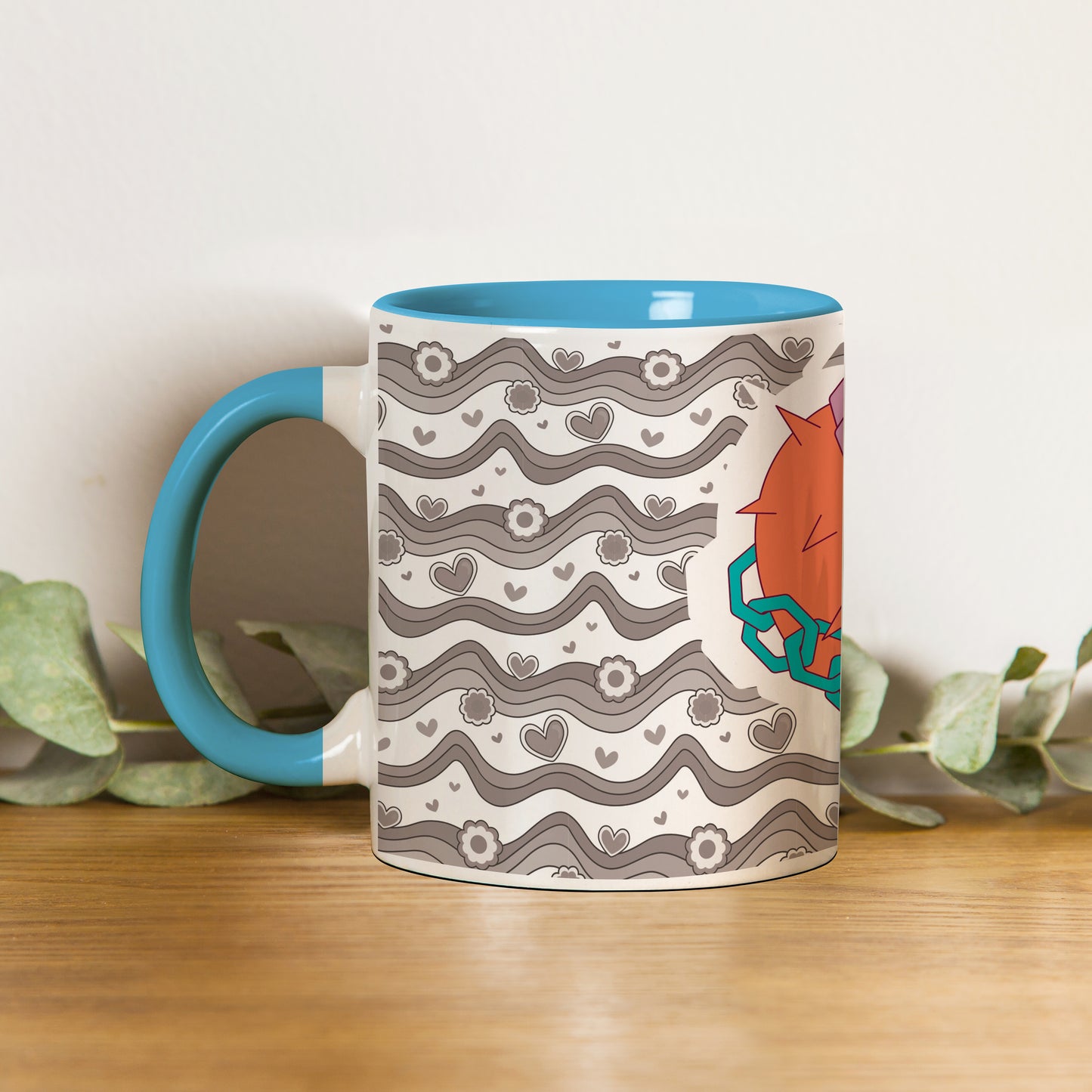 love chain Pattern Sky Blue Handle 330 ml Coffee Mug