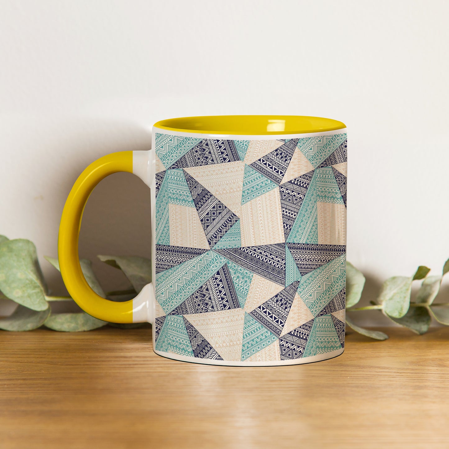 triangle seamless pattern in patchwork style design Pattern Yellow Handle 330 ml Coffee Mug