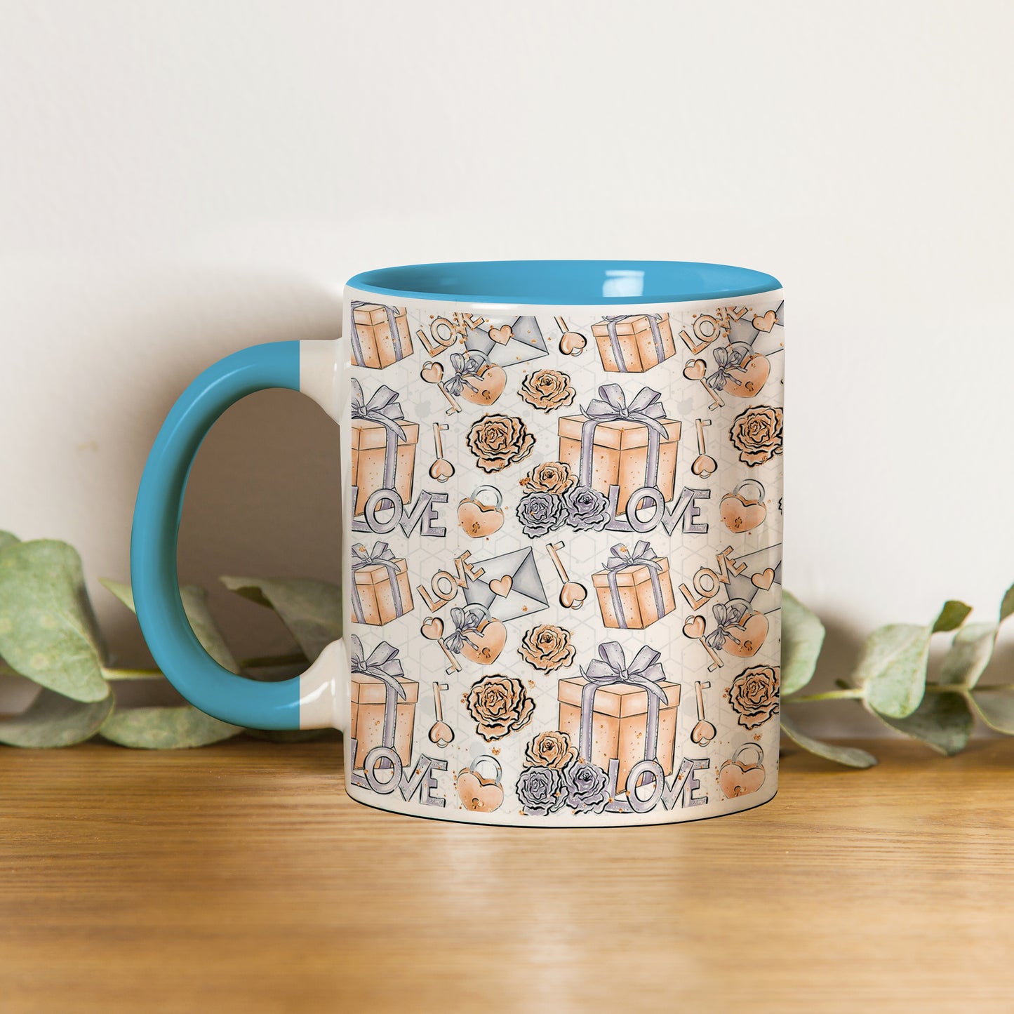 Gift box pattern design  Pattern Sky Blue Handle 330 ml Coffee Mug