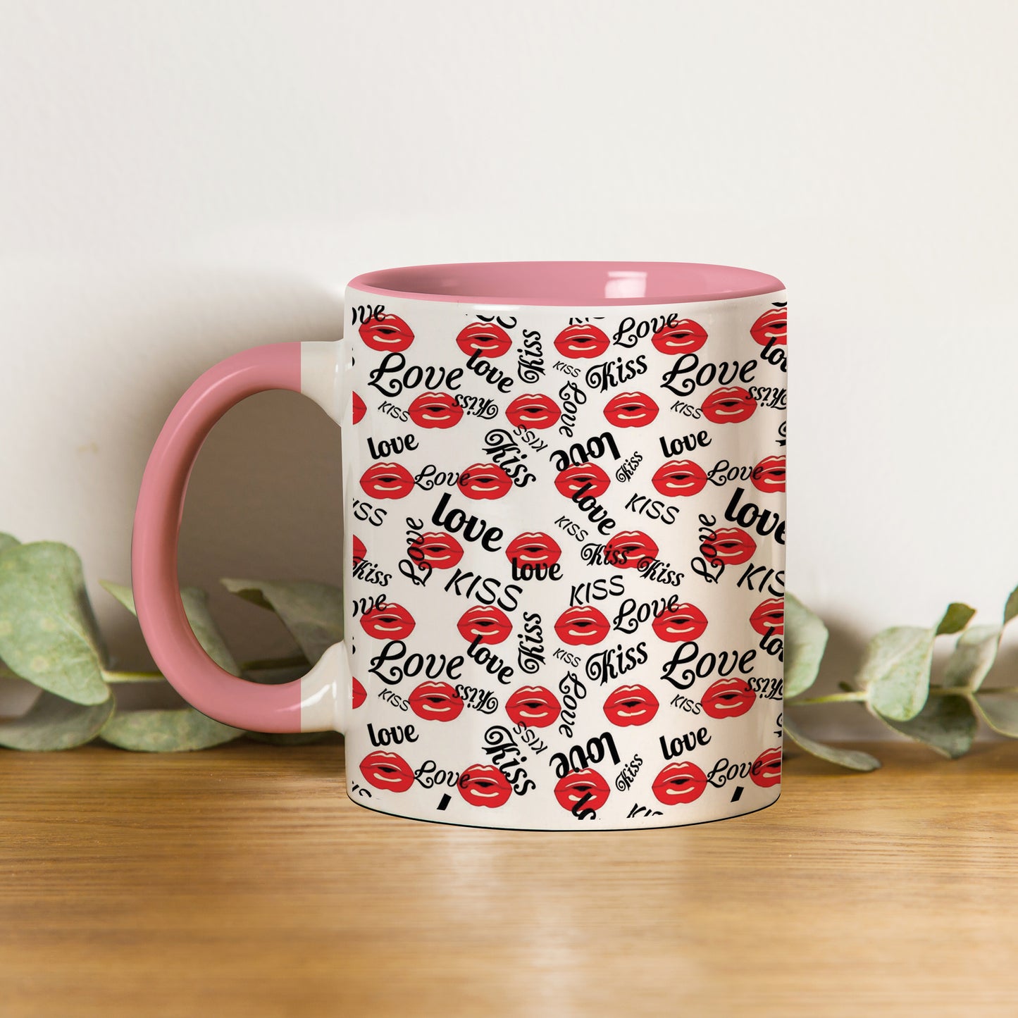 Red kissing lips vector Pattern design Pattern Lite Pink Handle 330 ml Coffee Mug