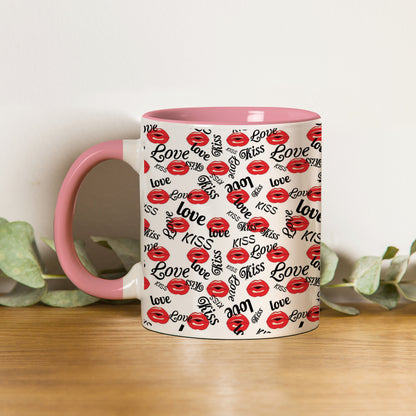 Red kissing lips vector Pattern design Pattern Lite Pink Handle 330 ml Coffee Mug
