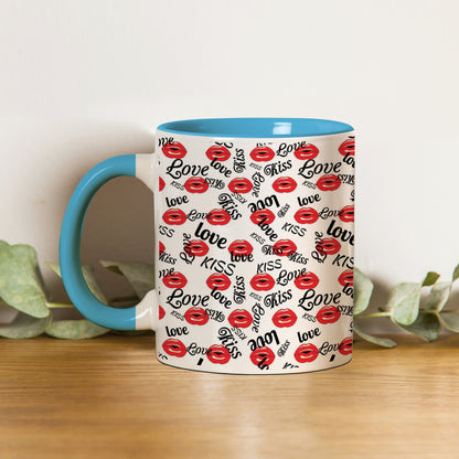 Red kissing lips vector Pattern design Pattern Sky Blue Handle 330 ml Coffee Mug