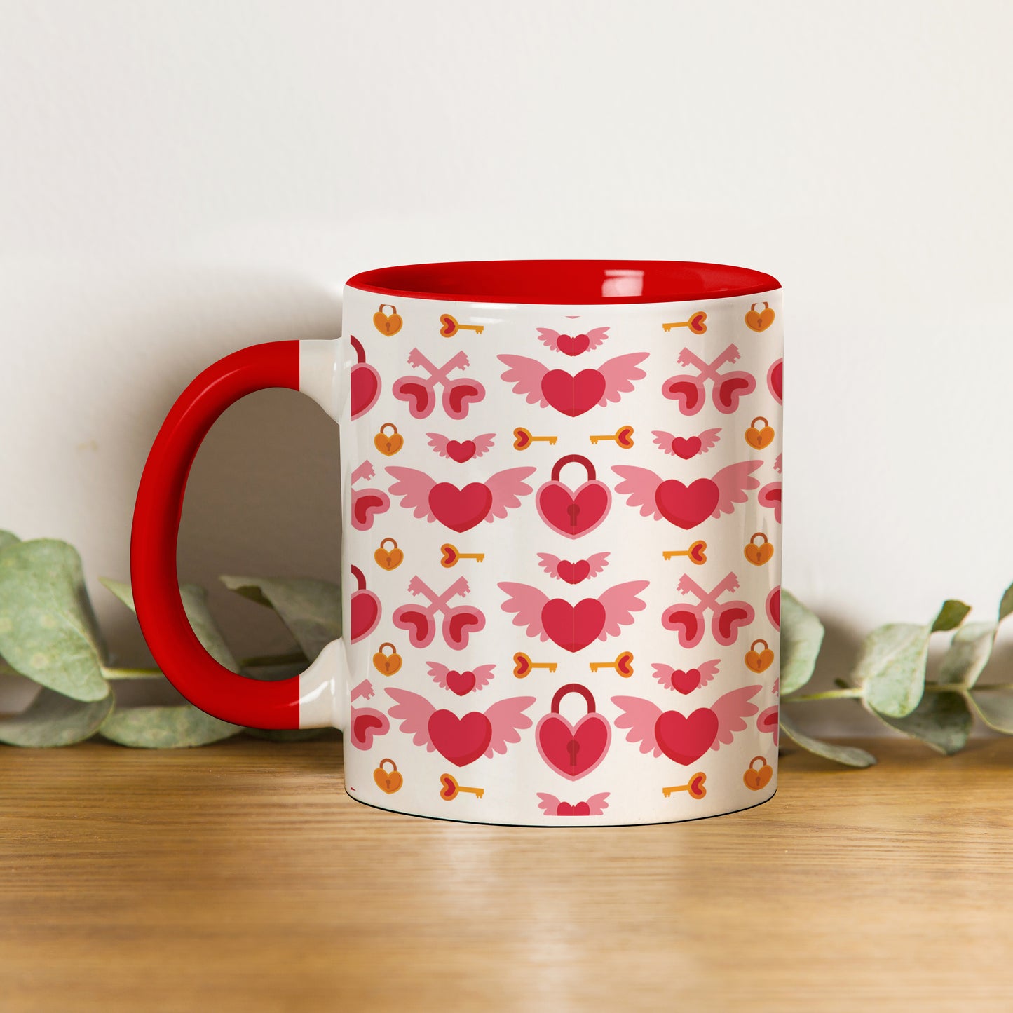 Red seamless love element 2 pattern design Red Handle 330 ml Coffee Mug